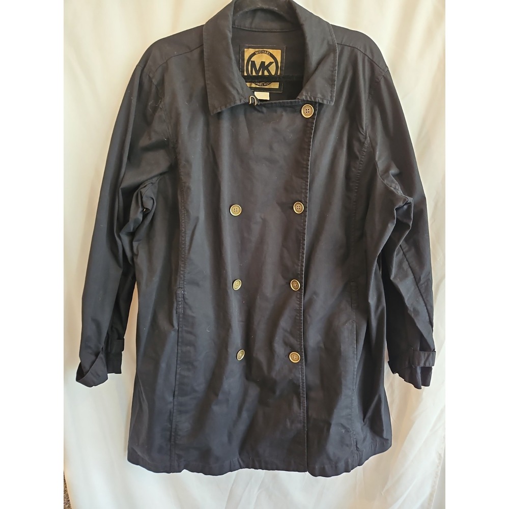Michael Kors Women's Trench Coat 3X Black Double Breasted Plus Size Belt Missing